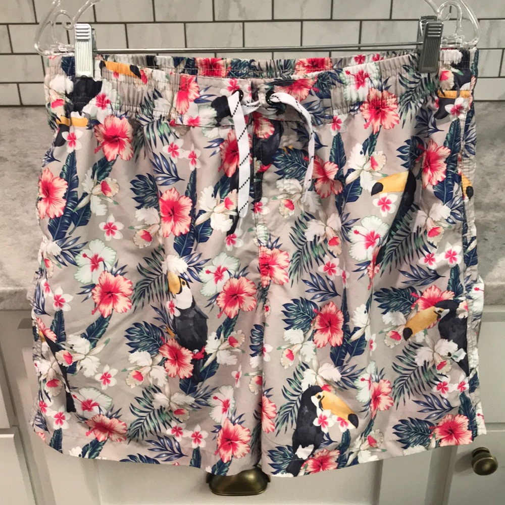 ELETOP Swim‎ Trunks Mens XL Floral Toucan Boho Quick Dry Board Shorts Beach